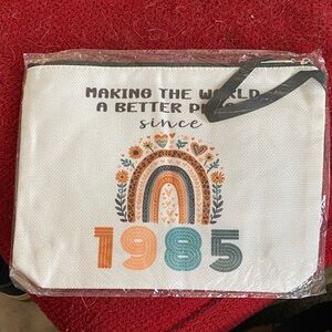 Canvas Zip Pouch with Retro Rainbow 1985 Print